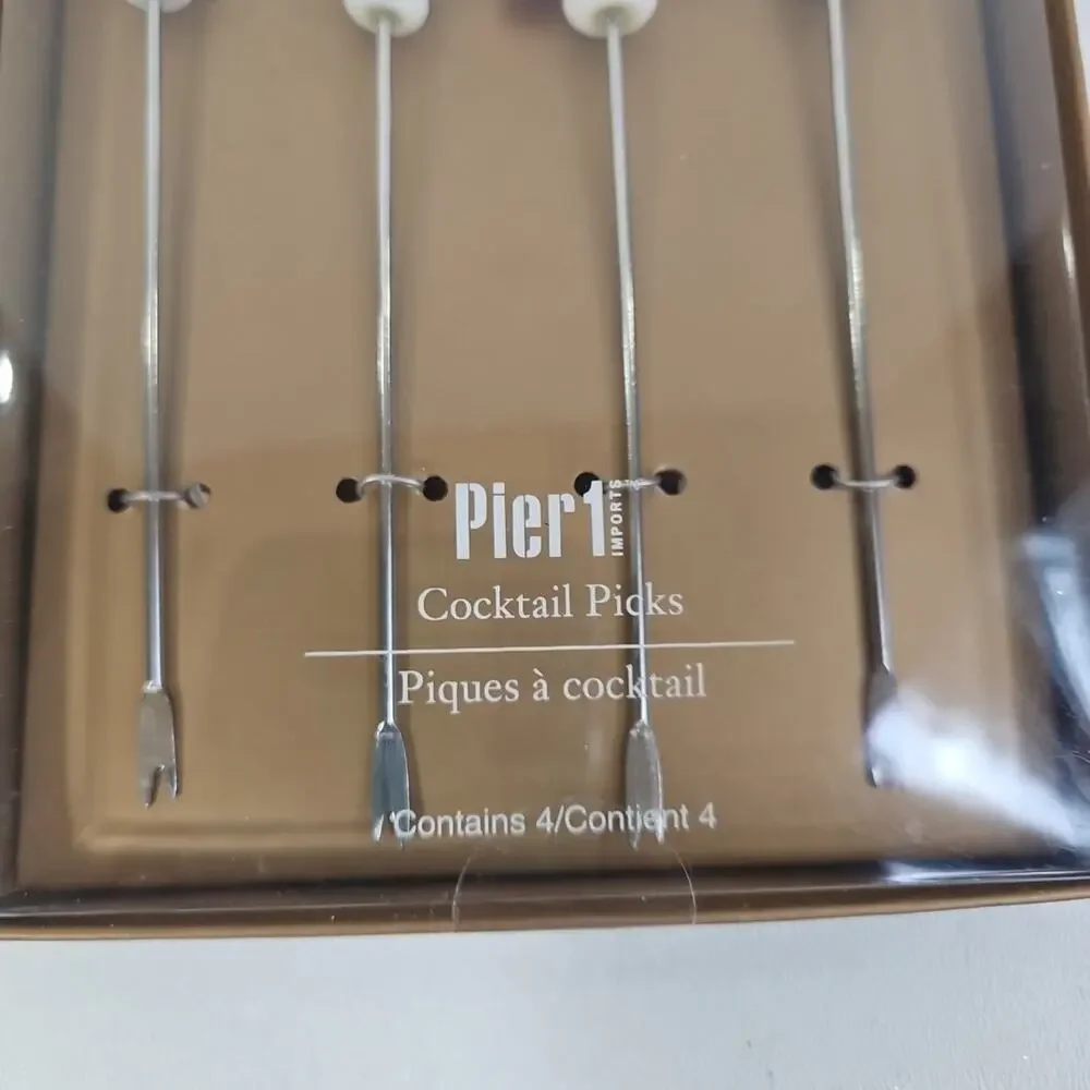 Pier 1 Imports Cocktail Picks Christmas Hors d’oeuvre Glass Top Metal Sticks NEW